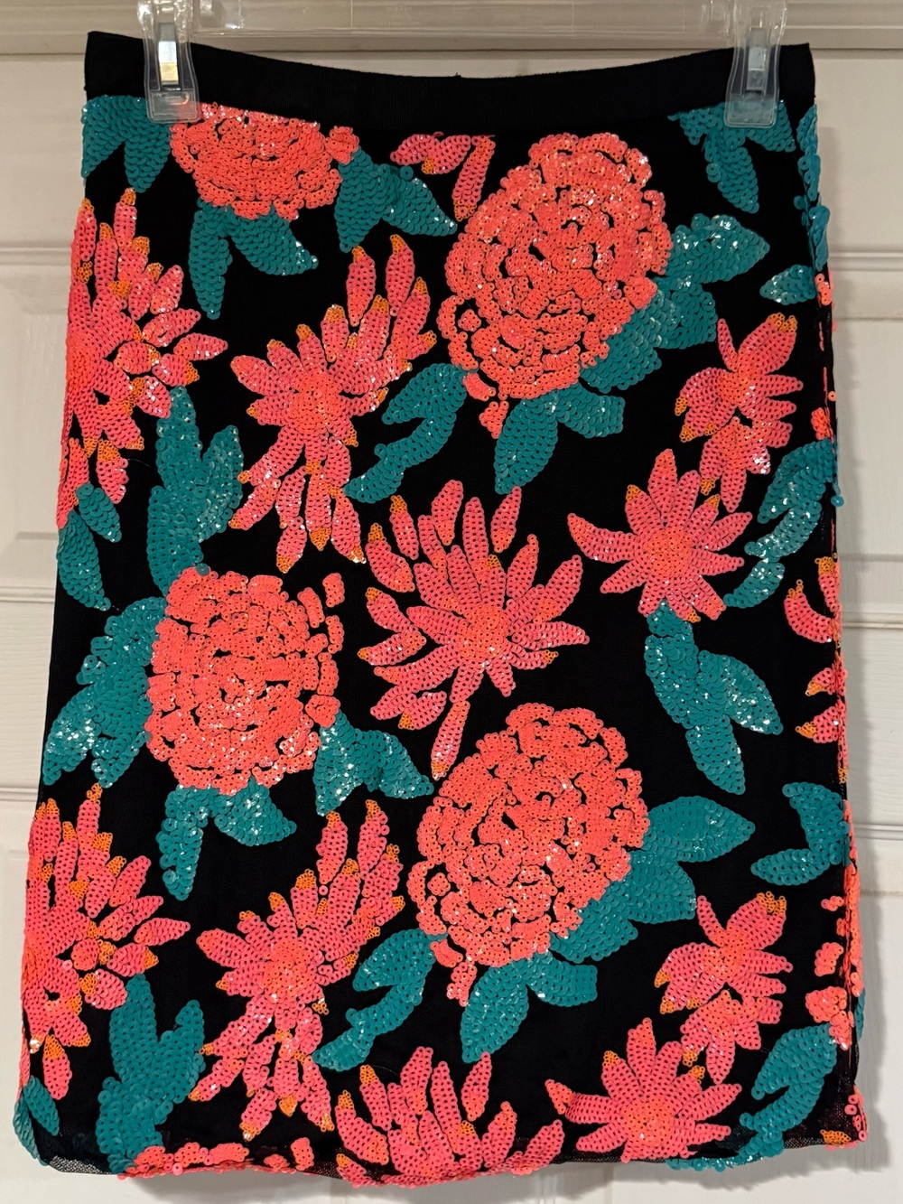 Greylin Sequin Floral Pencil Skirt in Coral